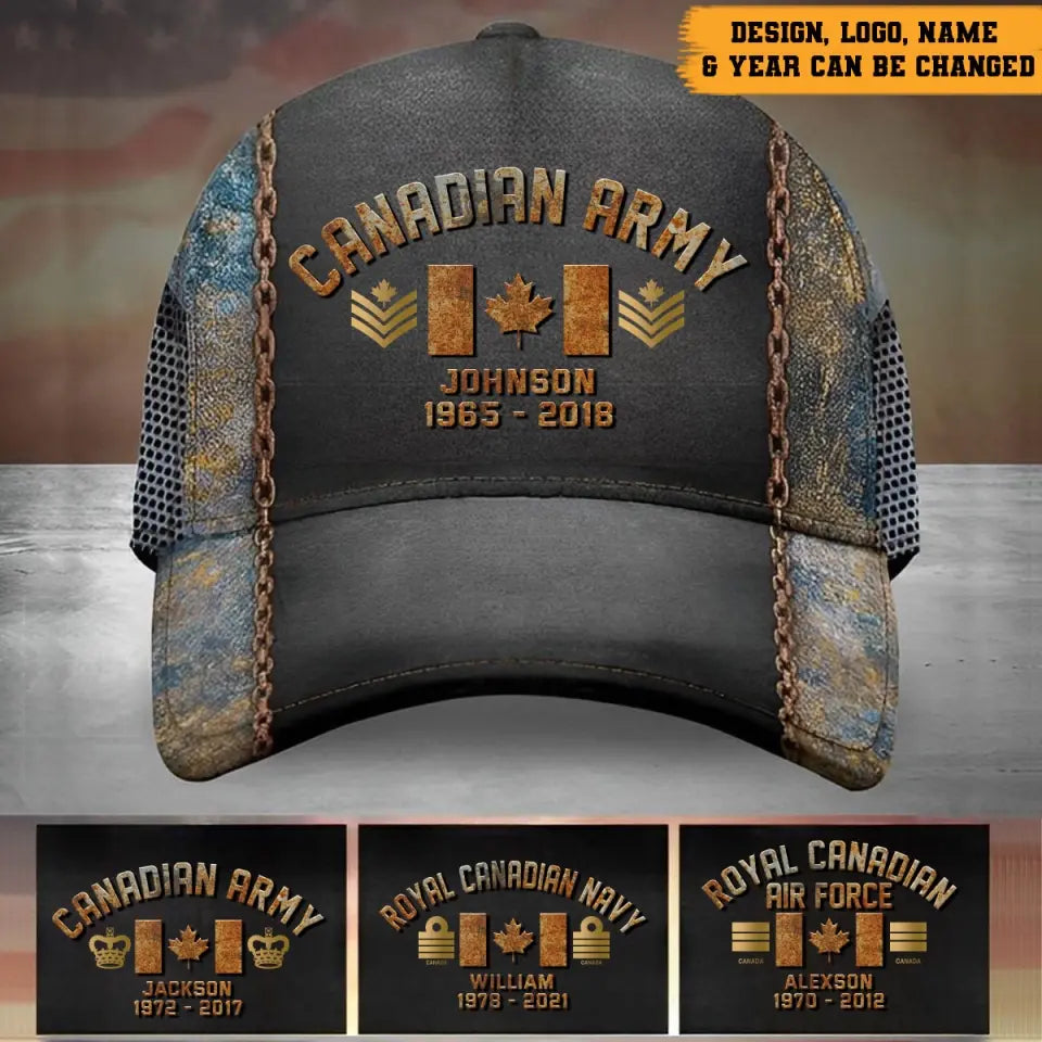 Personalized Canadian Army Veteran Custom Rank Served Time & Name 3D Cap Printed VQ24981