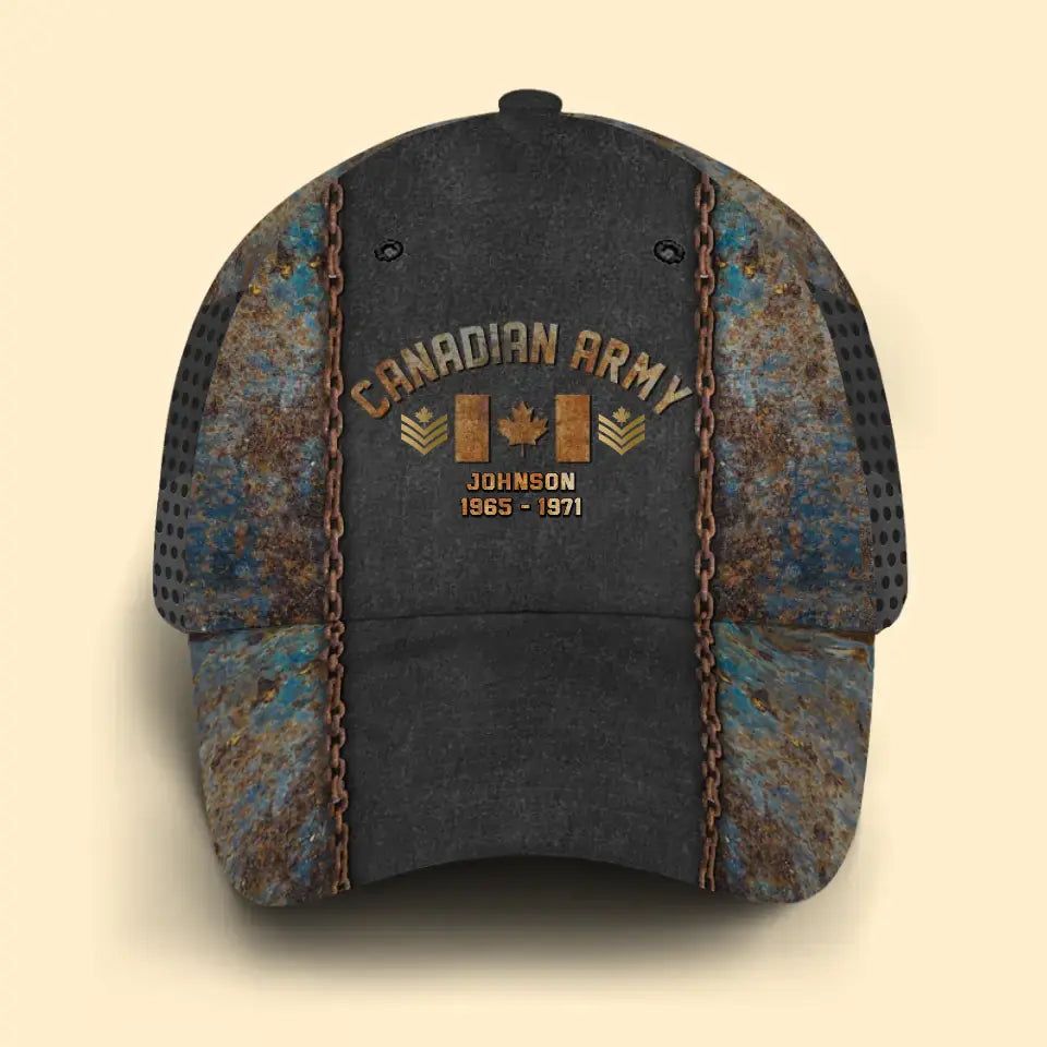 Personalized Canadian Army Veteran Custom Rank Served Time & Name 3D Cap Printed VQ24981