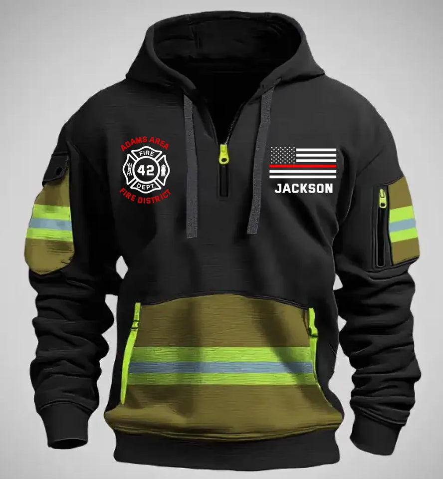 Personalized US Firefighter Custom Name & Department Quarter Zip Hoodie 2D Printed KVH24976