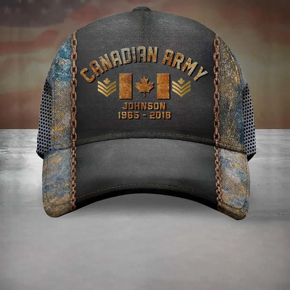 Personalized Canadian Army Veteran Custom Rank Served Time & Name 3D Cap Printed VQ24981
