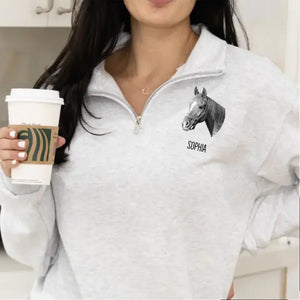 Personalized Upload Your Horse Photo Horse Lovers Gift Stand Collar Zipper Sweatshirt 3D Printed HN24990