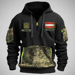 Personalized Austrian Veteran Rank Camo Custom Name & Time Quarter Zip Hoodie 2D Printed LVA24987