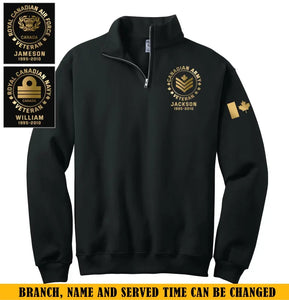 Personalized Canada Flag Canadian Army Veteran Rank Camo Custom Name Stand Collar Zipper Sweatshirt 3D Printed KVH24988
