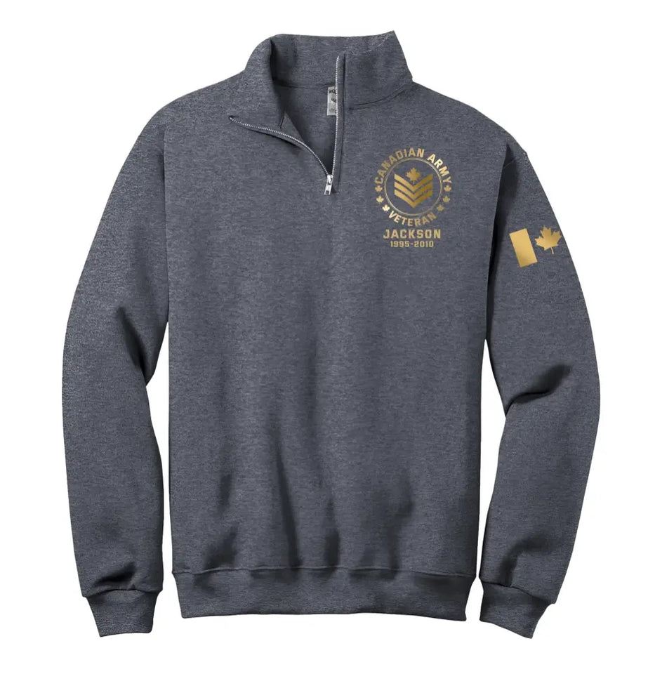 Personalized Canada Flag Canadian Army Veteran Rank Camo Custom Name Stand Collar Zipper Sweatshirt 3D Printed KVH24988
