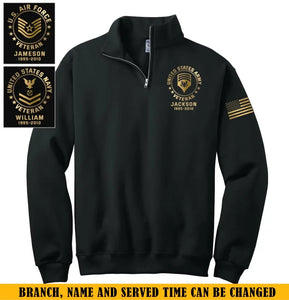 Personalized US Flag US Army Veteran Rank Camo Custom Name Stand Collar Zipper Sweatshirt 3D Printed KVH24988