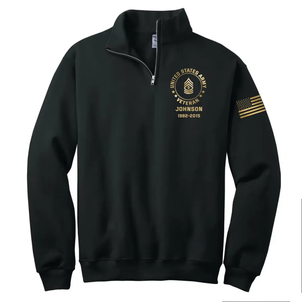 Personalized US Flag US Army Veteran Rank Camo Custom Name Stand Collar Zipper Sweatshirt 3D Printed KVH24988