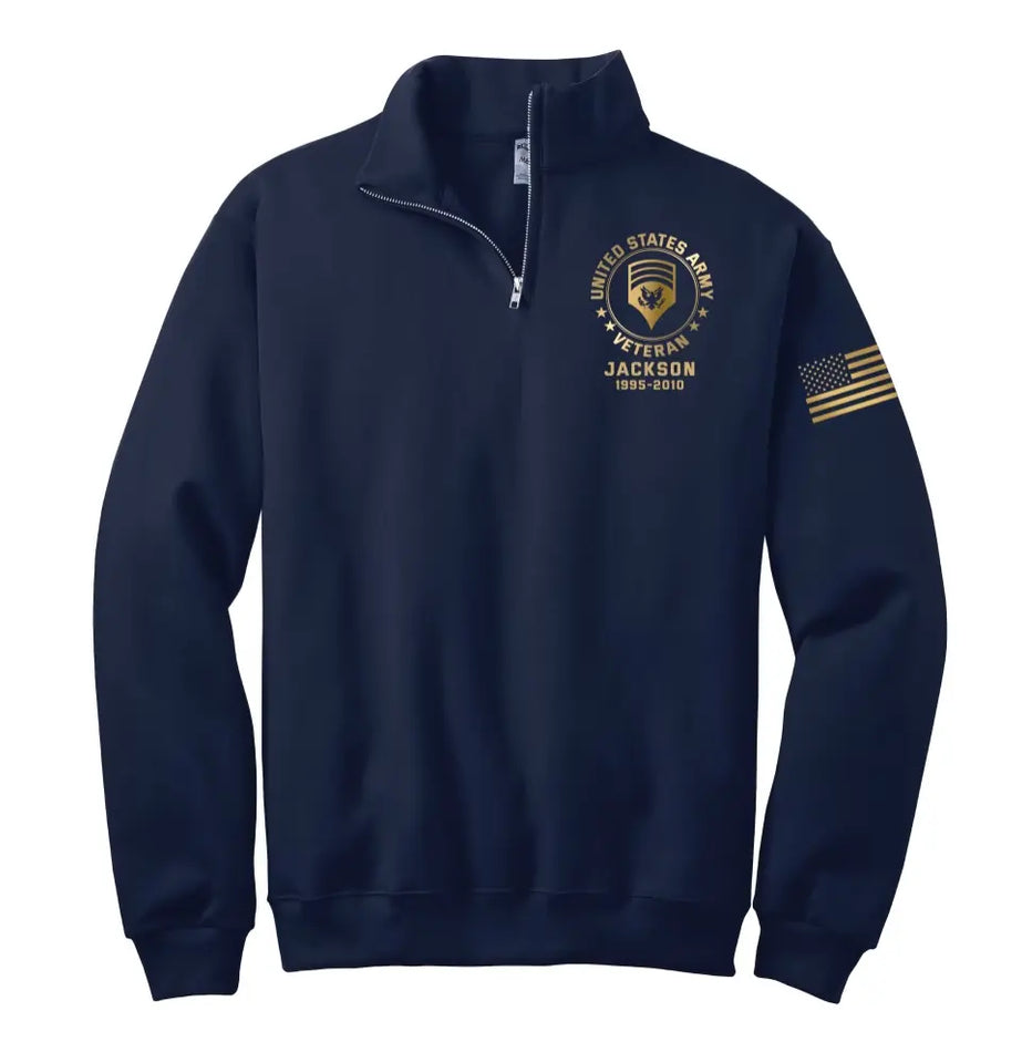 Personalized US Flag US Army Veteran Rank Camo Custom Name Stand Collar Zipper Sweatshirt 3D Printed KVH24988