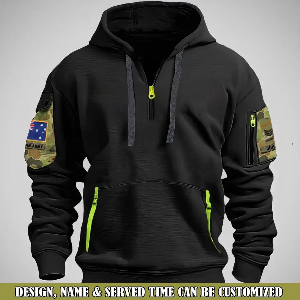 Personalized Australian Veteran Rank Camo Custom Name Quarter Zip Hoodie 2D Printed QTVQ24989