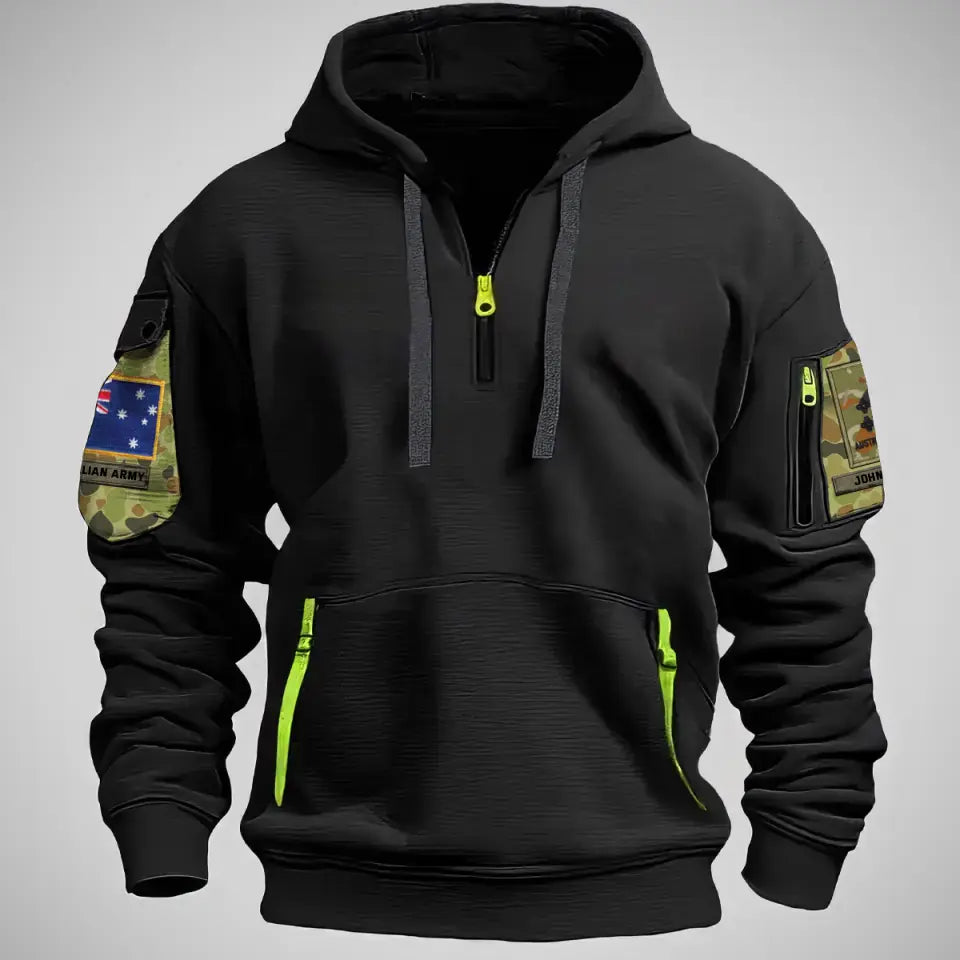 Personalized Australian Veteran Rank Camo Custom Name Quarter Zip Hoodie 2D Printed QTVQ24989