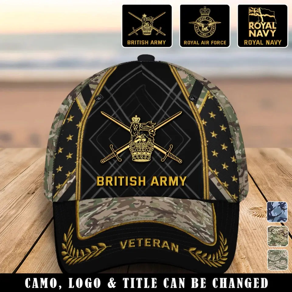 Personalized UK Army Logo UK Veteran Camo 3D Cap Printed AHVQ24995