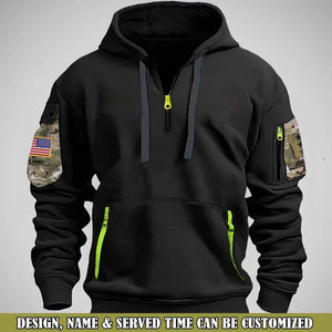 Personalized US Veteran Rank Camo Custom Name Quarter Zip Hoodie 2D Printed QTVQ24989