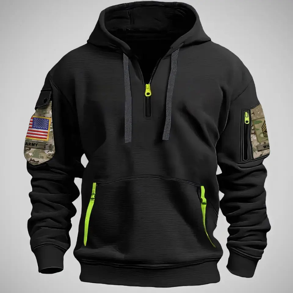 Personalized US Veteran Rank Camo Custom Name Quarter Zip Hoodie 2D Printed QTVQ24989