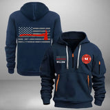 Personalized US Flag US Firefighter Custom ID & Name Quarter Zip Hoodie 2D Printed KVH24992
