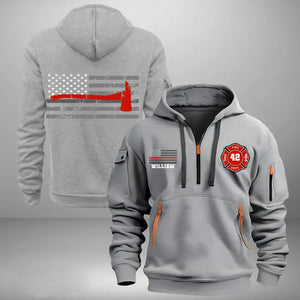 Personalized US Flag US Firefighter Custom ID & Name Quarter Zip Hoodie 2D Printed KVH24992