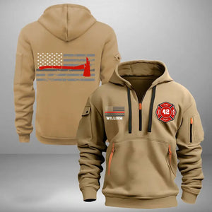 Personalized US Flag US Firefighter Custom ID & Name Quarter Zip Hoodie 2D Printed KVH24992