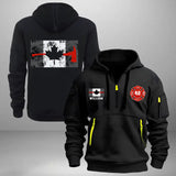 Personalized Canada Flag Canadian Firefighter Custom ID & Name Quarter Zip Hoodie 2D Printed KVH24992
