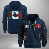Personalized Canada Flag Canadian Firefighter Custom ID & Name Quarter Zip Hoodie 2D Printed KVH24992