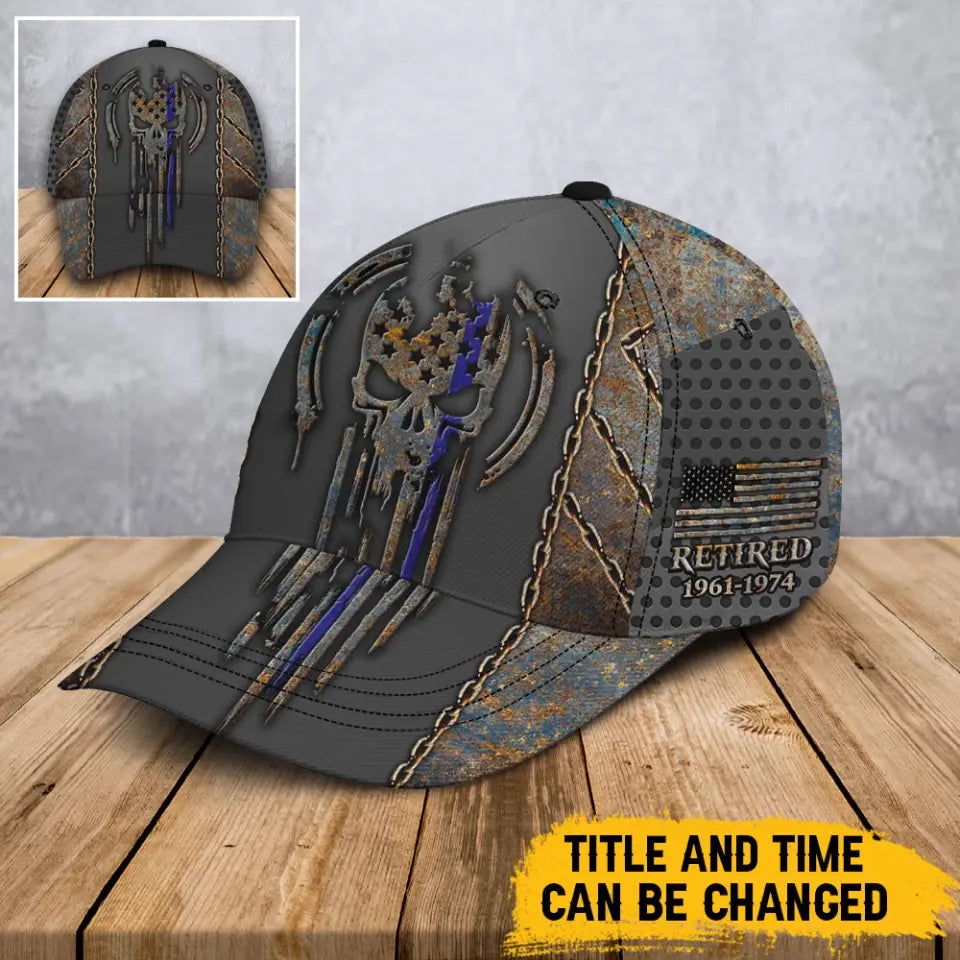 Personalized US Skull Retired US Veteran Custom Time 3D Cap QTVA24994