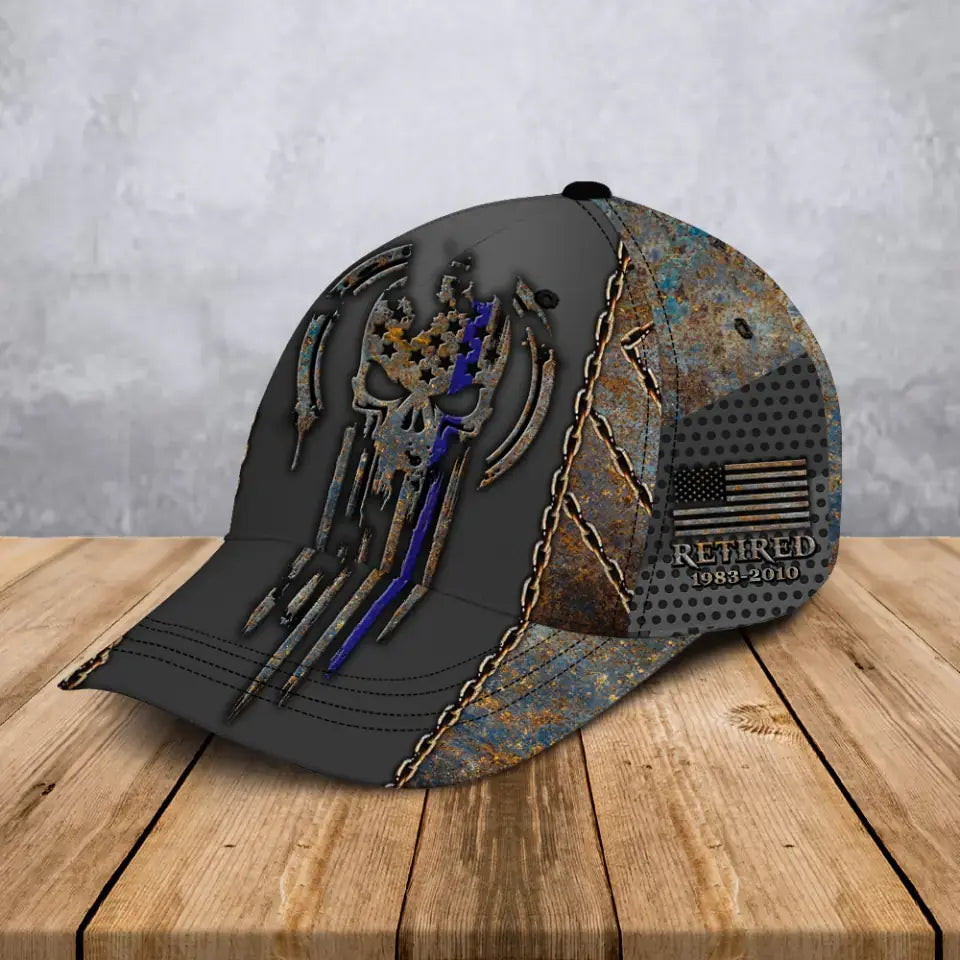 Personalized US Skull Retired US Veteran Custom Time 3D Cap QTVA24994