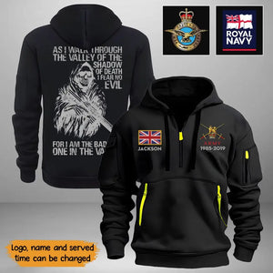 Personalized UK Army Flag Veteran As I Walk Through The Valley Of The Shadow of Death I Fear No Evil Quarter Zip Hoodie 2D Printed KVH241003