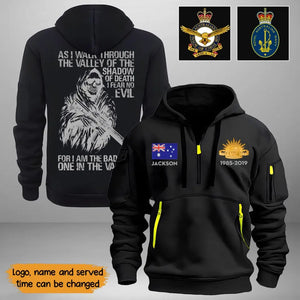 Personalized Australian Army Flag Veteran As I Walk Through The Valley Of The Shadow of Death I Fear No Evil Quarter Zip Hoodie 2D Printed KVH241003