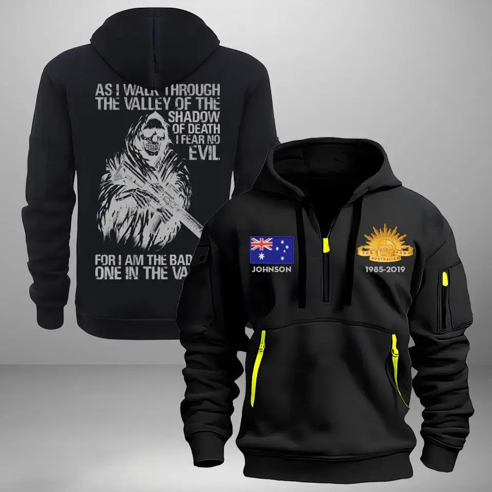 Personalized Australian Army Flag Veteran As I Walk Through The Valley Of The Shadow of Death I Fear No Evil Quarter Zip Hoodie 2D Printed KVH241003