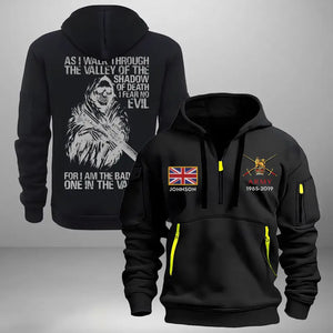 Personalized UK Army Flag Veteran As I Walk Through The Valley Of The Shadow of Death I Fear No Evil Quarter Zip Hoodie 2D Printed KVH241003