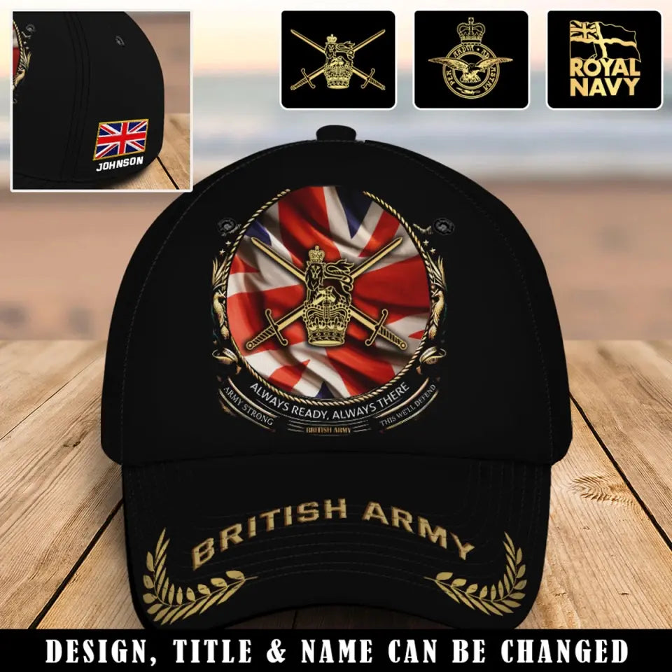 Personalized UK Veteran Logo Always Ready Always There Custom Name 3D Cap Printed AHVQ241009