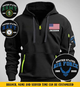 Personalized United States Army Logo US Veteran Custom Name Quarter Zip Hoodie 2D Printed QTKH241007