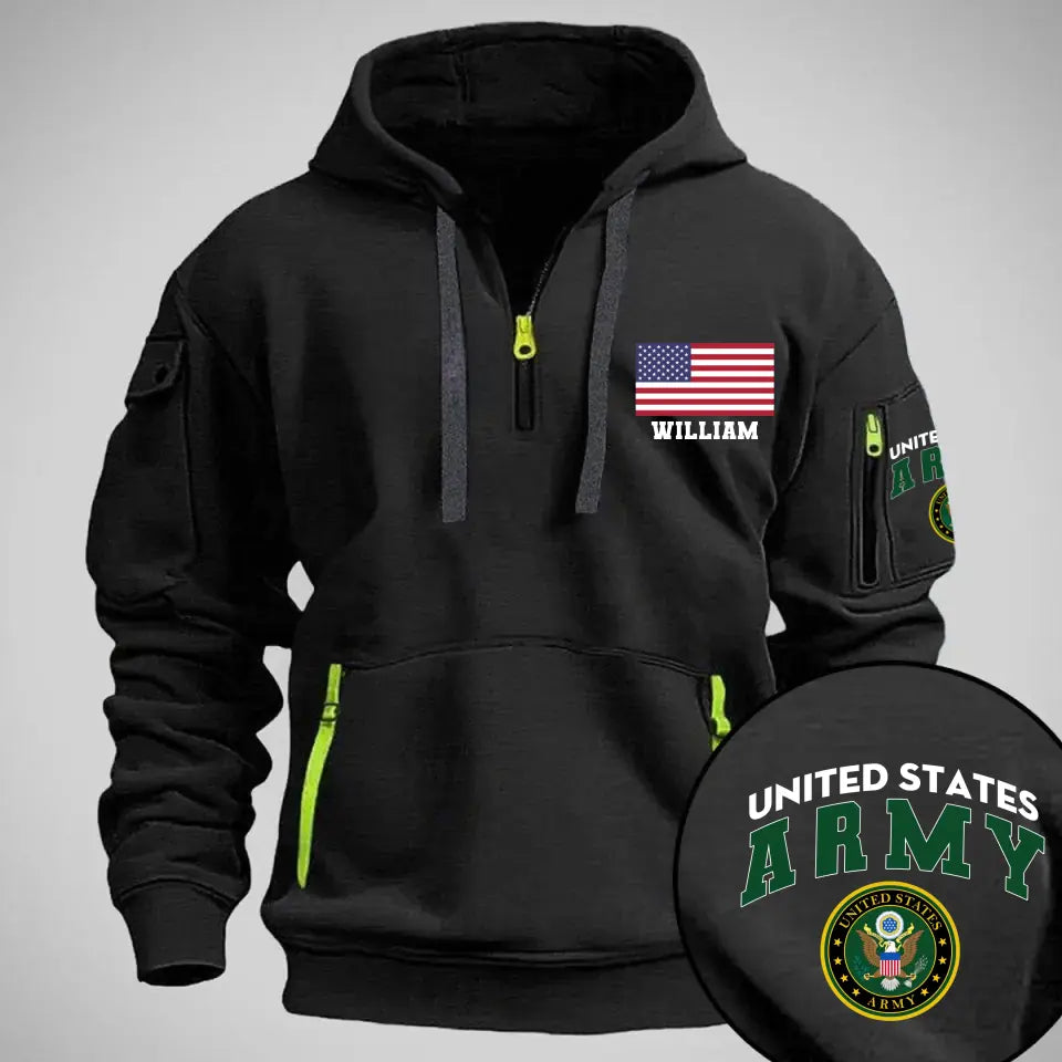 Personalized United States Army Logo US Veteran Custom Name Quarter Zip Hoodie 2D Printed QTKH241007