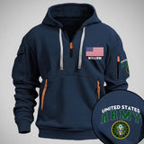 Personalized United States Army Logo US Veteran Custom Name Quarter Zip Hoodie 2D Printed QTKH241007