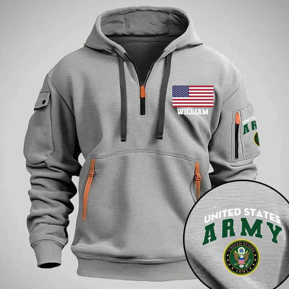 Personalized United States Army Logo US Veteran Custom Name Quarter Zip Hoodie 2D Printed QTKH241007
