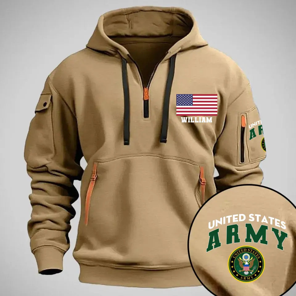 Personalized United States Army Logo US Veteran Custom Name Quarter Zip Hoodie 2D Printed QTKH241007