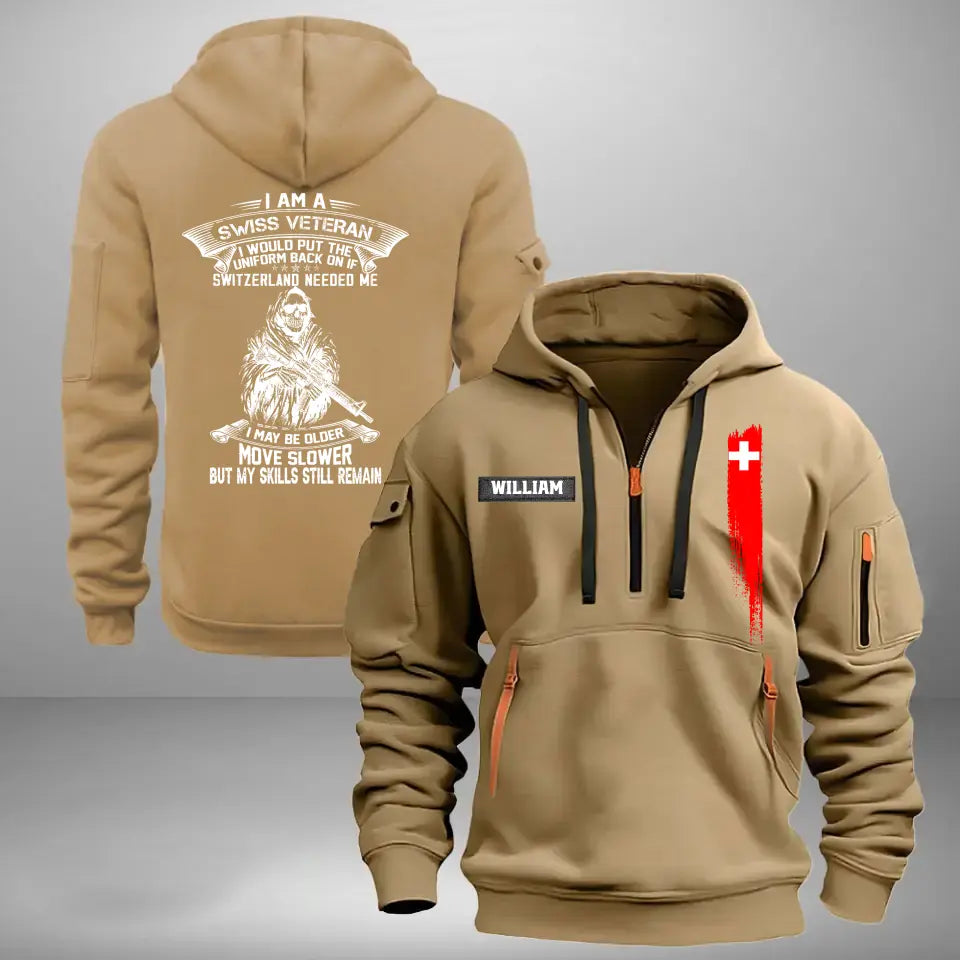 Personalized I Am A Swiss Veteran I Would Put The Uniform Back On If Switzerland Needed Me Quarter Zip Hoodie 2D Printed LVA241008