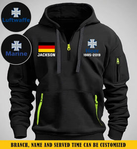 Personalized German Veteran Branch Logo Custom Name & Time Quarter Zip Hoodie 2D Printed KVH241010