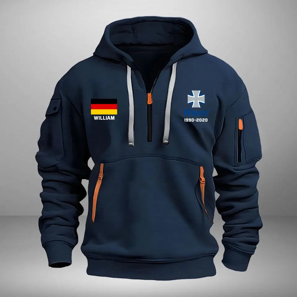 Personalized German Veteran Branch Logo Custom Name & Time Quarter Zip Hoodie 2D Printed KVH241010