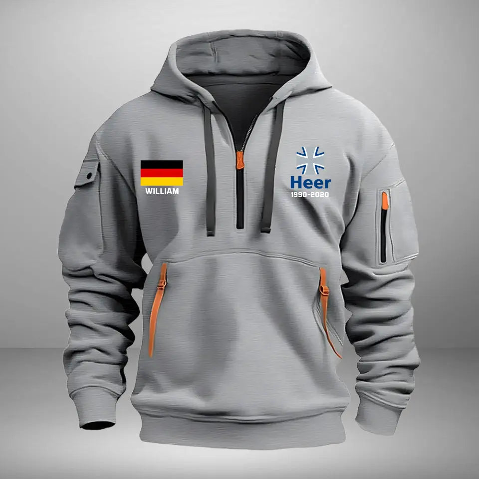 Personalized German Veteran Branch Logo Custom Name & Time Quarter Zip Hoodie 2D Printed KVH241010