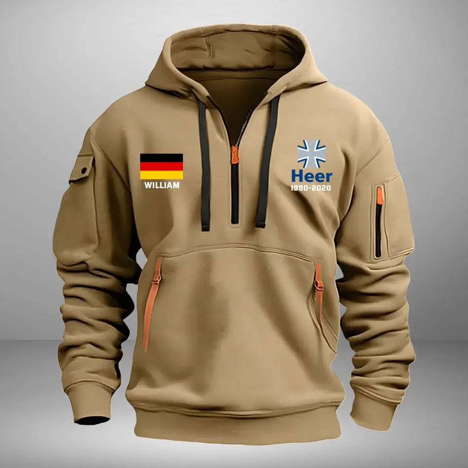 Personalized German Veteran Branch Logo Custom Name & Time Quarter Zip Hoodie 2D Printed KVH241010