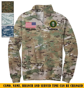 Personalized US Army Logo US Military Camo Custom Name & Time Stand Collar Zipper Sweatshirt 3D Printed KVH241013