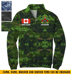 Personalized Canadian Army Logo Canadian Military Camo Custom Name & Time Stand Collar Zipper Sweatshirt 3D Printed KVH241013