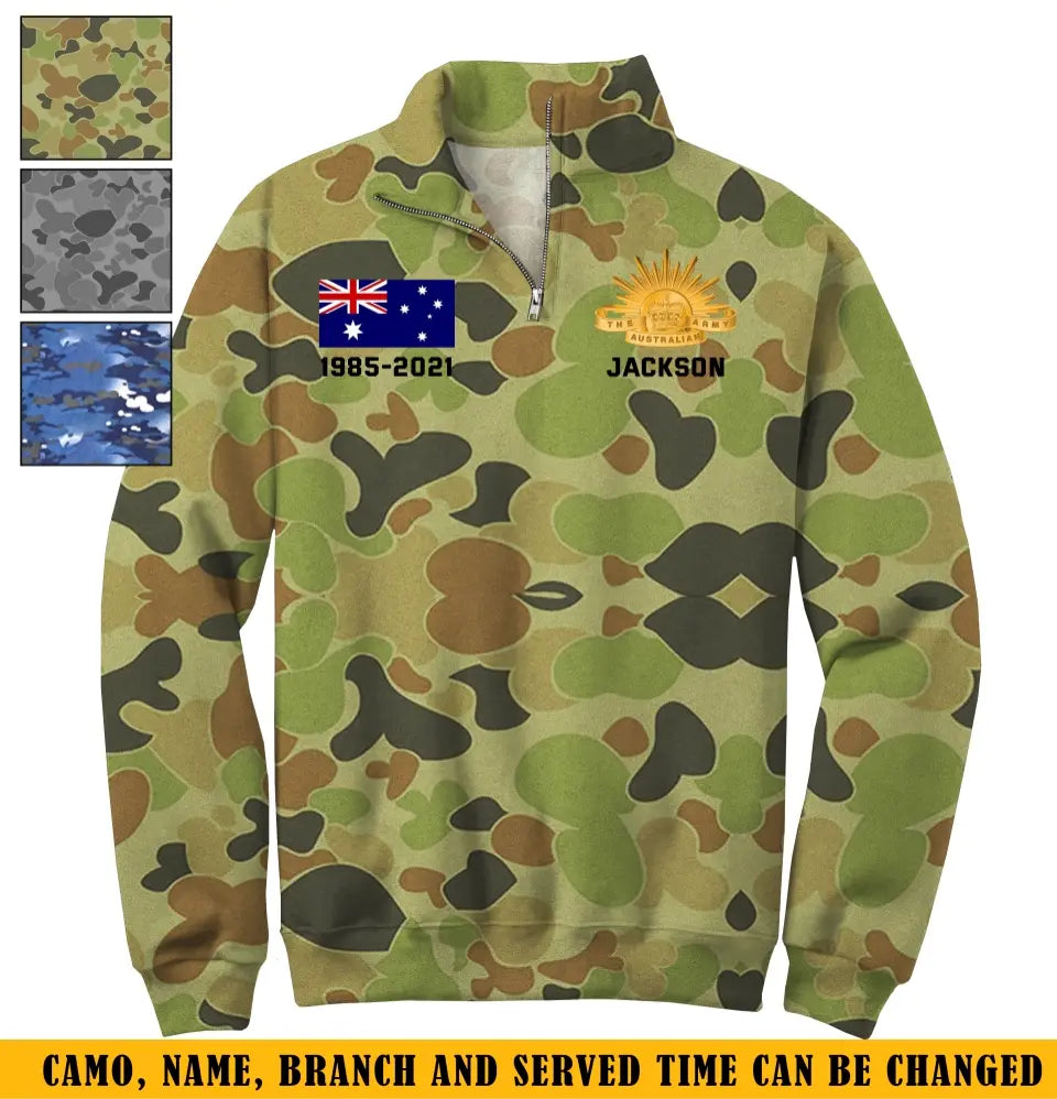 Personalized Australian Army Logo Australian Military Camo Custom Name & Time Stand Collar Zipper Sweatshirt 3D Printed KVH241013