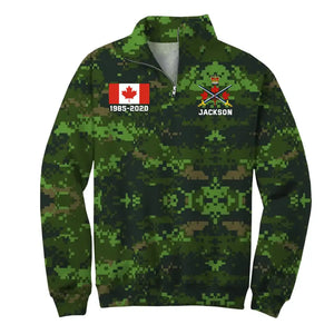 Personalized Canadian Army Logo Canadian Military Camo Custom Name & Time Stand Collar Zipper Sweatshirt 3D Printed KVH241013