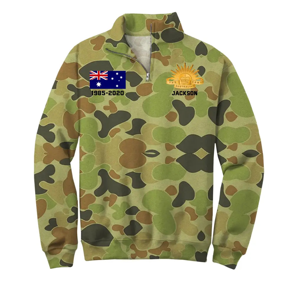 Personalized Australian Army Logo Australian Military Camo Custom Name & Time Stand Collar Zipper Sweatshirt 3D Printed KVH241013