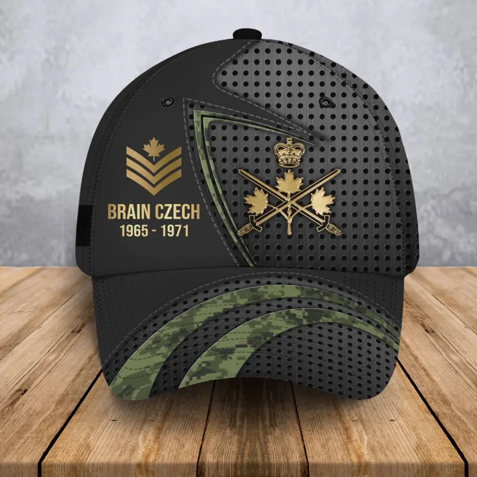 Personalized Canadian Veteran Rank Gold Custom Name & Time Cap 3D Printed AHVA241022