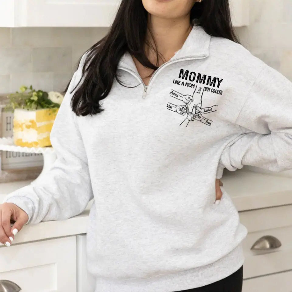 Personalized Auntie Like A Mom But Cooler & Kid Names Gift For Aunt For Mom Stand Collar Zipper Sweatshirt 3D Printed HN241027