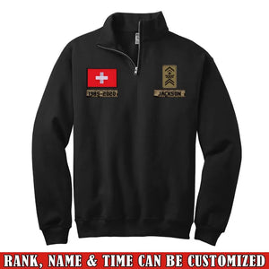 Personalized Swiss Veteran Rank Camo Custom Name & Time Stand Collar Zipper Sweatshirt 2D Printed LVA241032