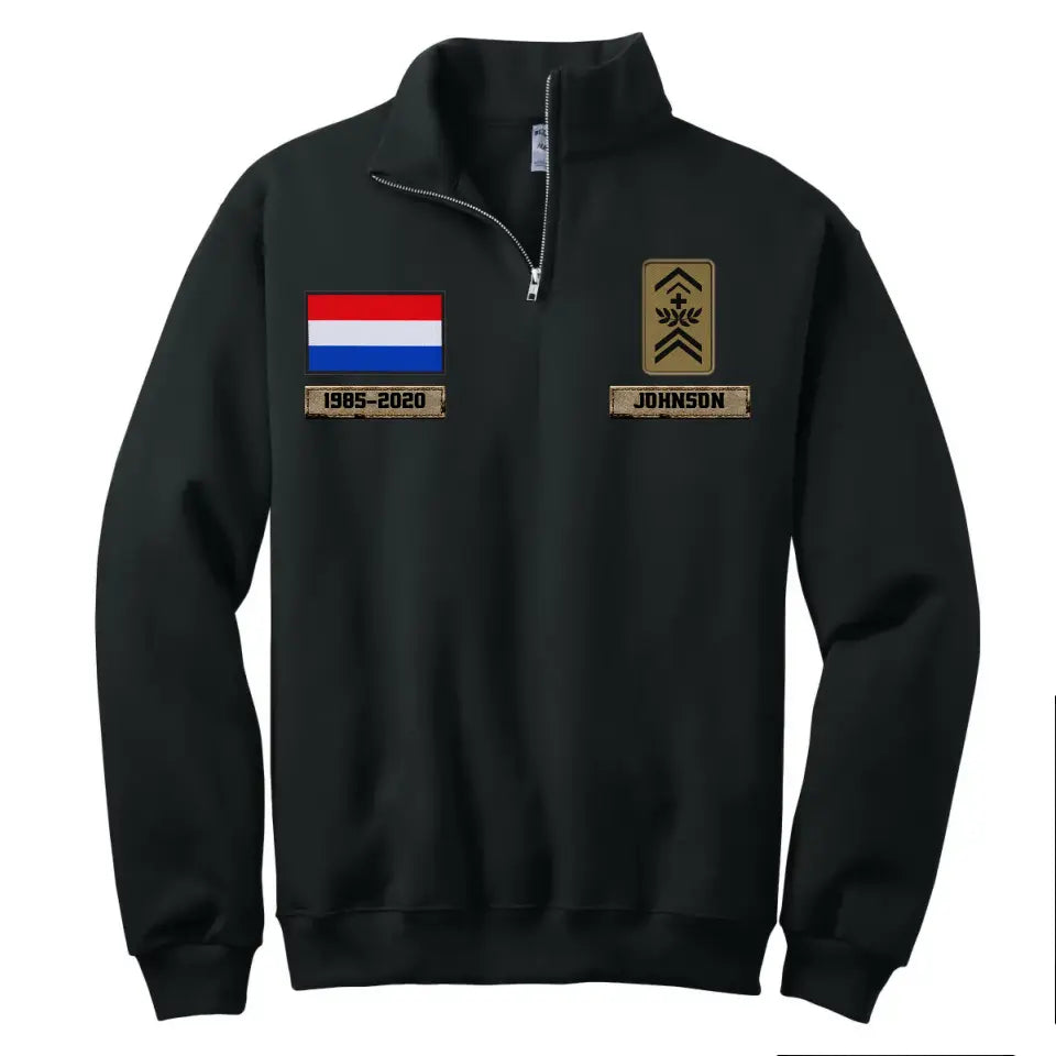 Personalized Swiss Veteran Rank Camo Custom Name & Time Stand Collar Zipper Sweatshirt 2D Printed LVA241032