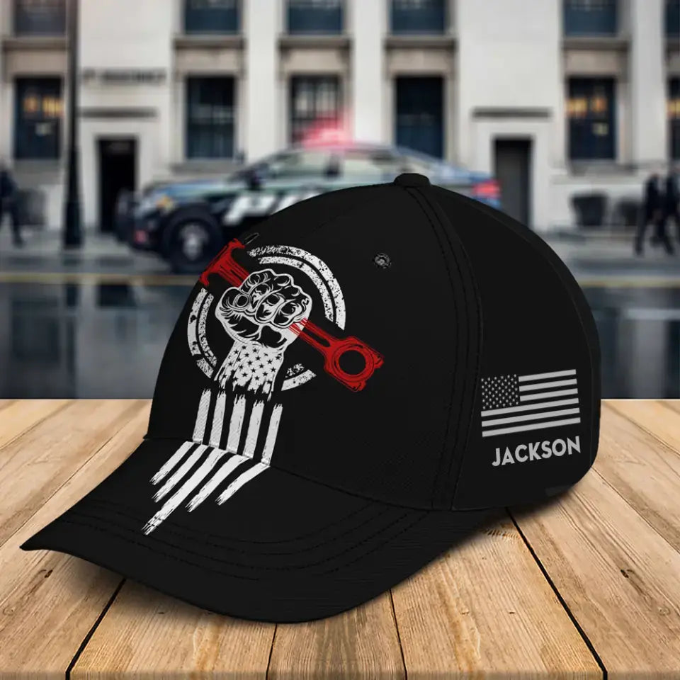 Personalized Mechanic US Flag Custom Name 3D Cap Printed QTHN241041