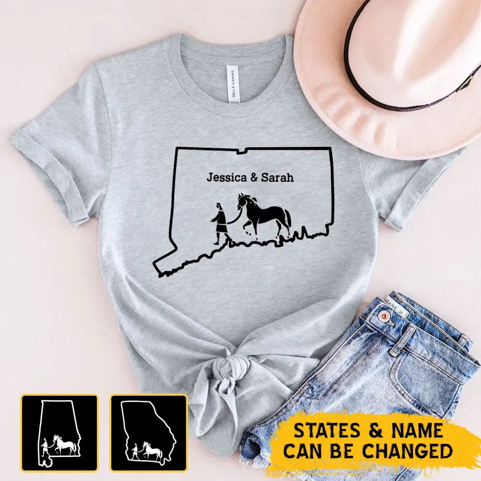 Personalized Horse Girl US State Map Custom Name T-shirt Printed VA241046