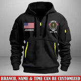 Personalized US Army Veteran Custom Name & Time US Flag Quarter Zip Hoodie 2D Printed AHVA241051